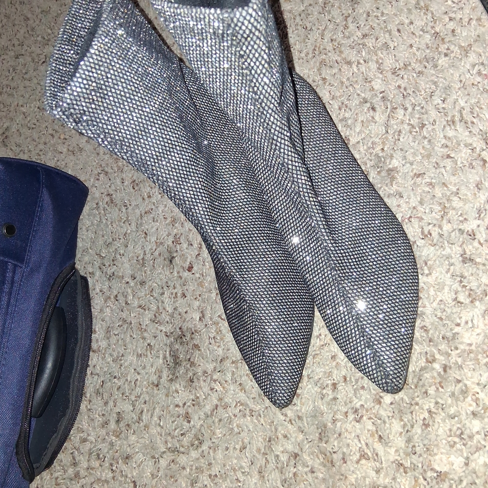Sparkling Silver Pointed-Toe Boots